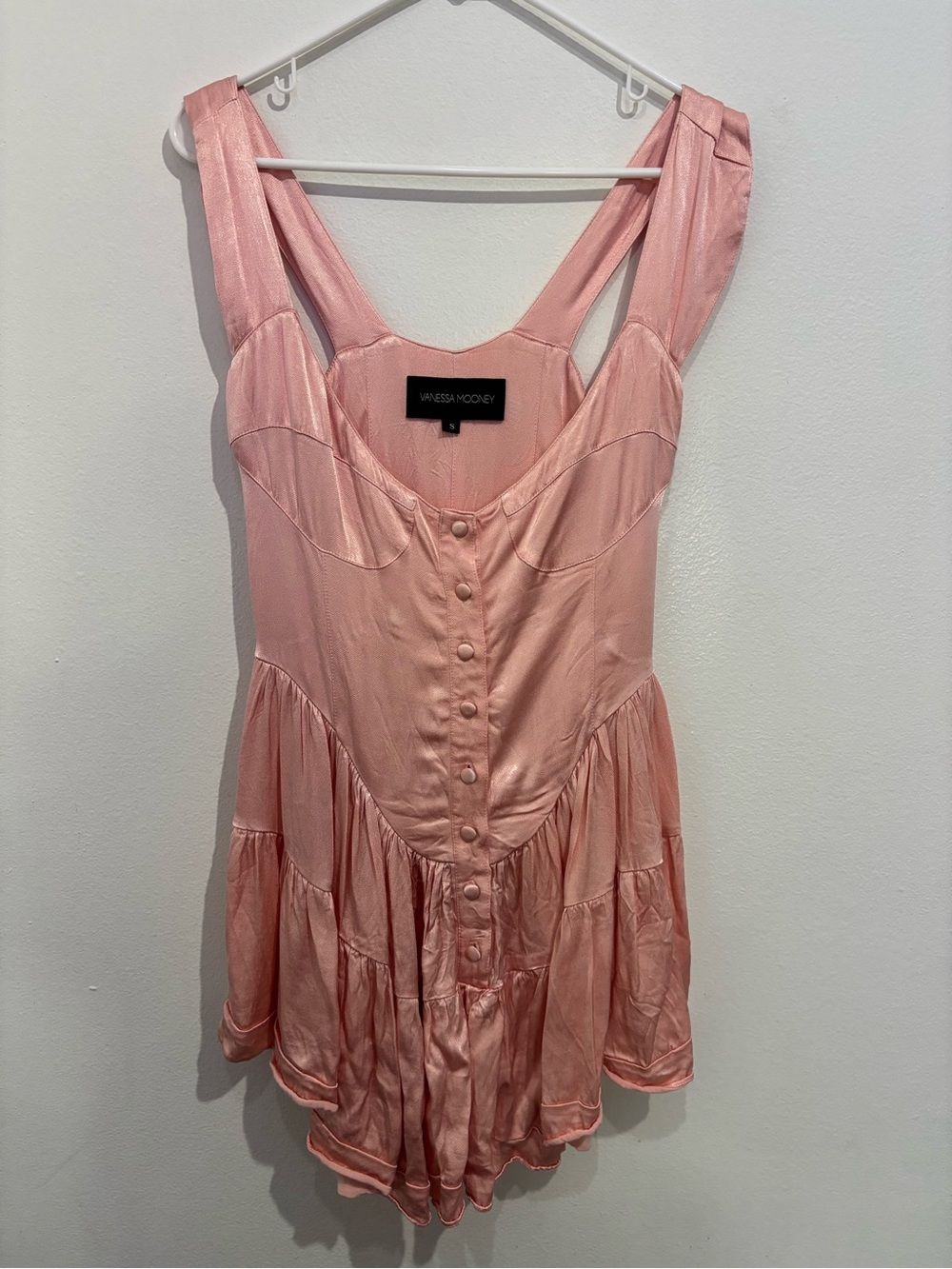 Vanessa Mooney Elisabeth Pink Satin Romper Mini Dress Size S